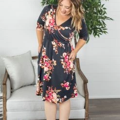 Michelle Mae Taylor Dress - Charcoal Floral BOTTOMS