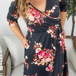 Michelle Mae Taylor Dress - Charcoal Floral BOTTOMS