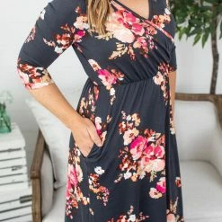 Michelle Mae Taylor Dress - Charcoal Floral BOTTOMS