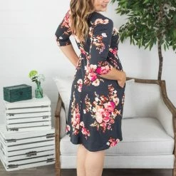 Michelle Mae Taylor Dress - Charcoal Floral BOTTOMS