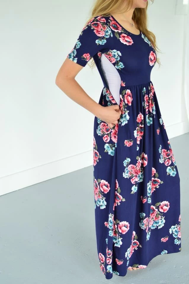 Deals ✔️ Rogue Society Apparel® Navy Floral Maxi With Nursing Option SHORT SLEEVES 😀 6 Rogue Society Apparel® Navy Floral Maxi With Nursing Option SHORT SLEEVES