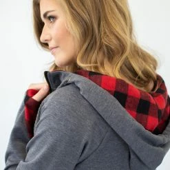 Rogue Society Apparel® Buffalo Plaid Single Hood Half Zip Hoodie