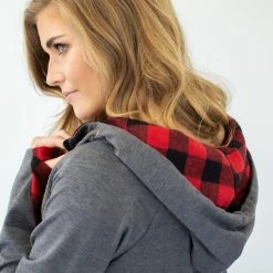 Rogue Society Apparel® Buffalo Plaid Single Hood Half Zip Hoodie