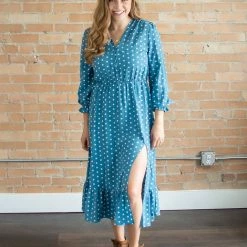Rogue Society Apparel® Blue Polka Dot Midi Dress BOTTOMS