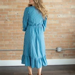 Rogue Society Apparel® Blue Polka Dot Midi Dress BOTTOMS