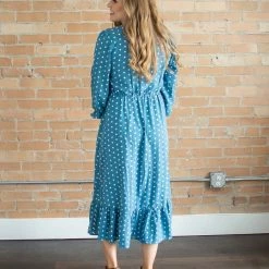 Rogue Society Apparel® Blue Polka Dot Midi Dress BOTTOMS
