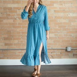 Rogue Society Apparel® Blue Polka Dot Midi Dress BOTTOMS