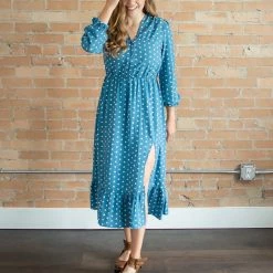 Rogue Society Apparel® Blue Polka Dot Midi Dress BOTTOMS