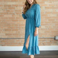 Rogue Society Apparel® Blue Polka Dot Midi Dress BOTTOMS
