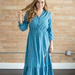 Rogue Society Apparel® Blue Polka Dot Midi Dress BOTTOMS