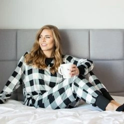 Rogue Society Apparel® Black And White Buffalo Plaid Lounge Set LONG SLEEVES