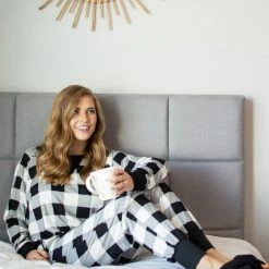 Rogue Society Apparel® Black And White Buffalo Plaid Lounge Set LONG SLEEVES