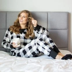 Rogue Society Apparel® Black And White Buffalo Plaid Lounge Set LONG SLEEVES