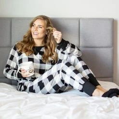 Rogue Society Apparel® Black And White Buffalo Plaid Lounge Set LONG SLEEVES