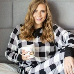 Rogue Society Apparel® Black And White Buffalo Plaid Lounge Set LONG SLEEVES