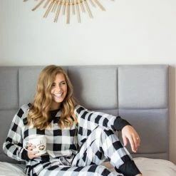 Rogue Society Apparel® Black And White Buffalo Plaid Lounge Set LONG SLEEVES
