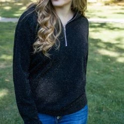 Rogue Society Apparel® LONG SLEEVES Your Time To Shine Black Shimmer Half-Zip Hoodie