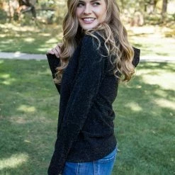 Rogue Society Apparel® LONG SLEEVES Your Time To Shine Black Shimmer Half-Zip Hoodie