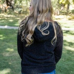 Rogue Society Apparel® LONG SLEEVES Your Time To Shine Black Shimmer Half-Zip Hoodie