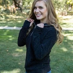 Rogue Society Apparel® LONG SLEEVES Your Time To Shine Black Shimmer Half-Zip Hoodie