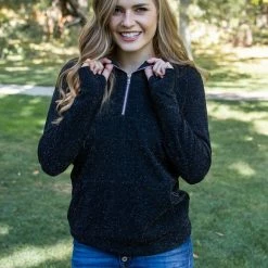 Rogue Society Apparel® LONG SLEEVES Your Time To Shine Black Shimmer Half-Zip Hoodie