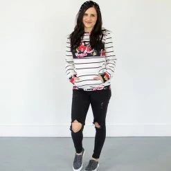 Rogue Society Apparel® Striped Floral Crew Neck