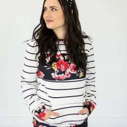 Rogue Society Apparel® Striped Floral Crew Neck