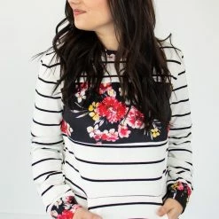 Rogue Society Apparel® Striped Floral Crew Neck