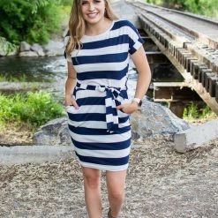 Rogue Society Apparel® BOTTOMS Dress With Pockets | Large Navy Stripes