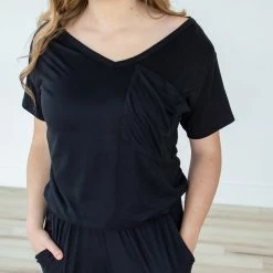 Rogue Society Apparel® SHORT SLEEVES Black V-neck Jumper