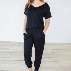 Rogue Society Apparel® SHORT SLEEVES Black V-neck Jumper