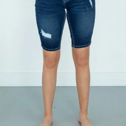 Rogue Society Apparel® BOTTOMS Brandi Bermudas | Dark Wash Light Distress