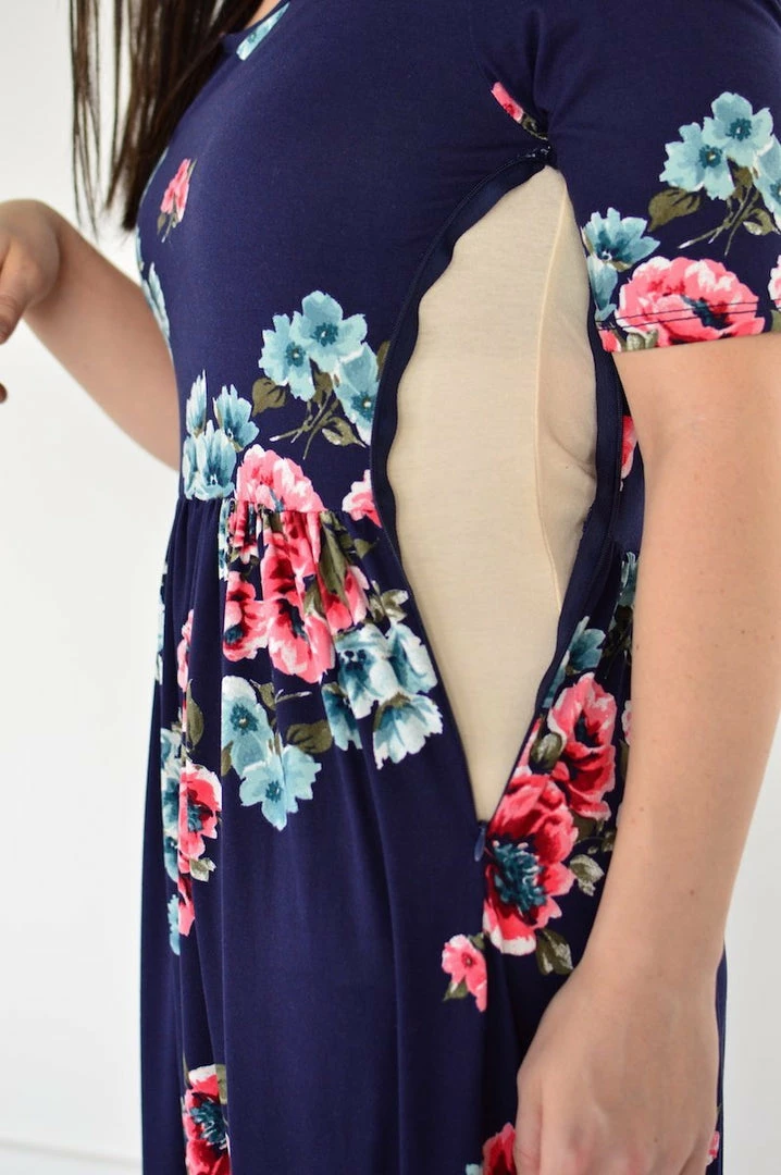 Deals ✔️ Rogue Society Apparel® Navy Floral Maxi With Nursing Option SHORT SLEEVES 😀 12 Rogue Society Apparel® Navy Floral Maxi With Nursing Option SHORT SLEEVES