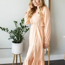 Rogue Society Apparel® BOTTOMS Midi Dress | Peach Polka Dot