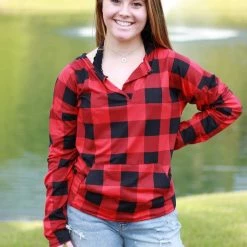 Rogue Society Apparel® Sadie Kangaroo Top | Red Buffalo Plaid LONG SLEEVES