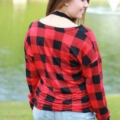 Rogue Society Apparel® Sadie Kangaroo Top | Red Buffalo Plaid LONG SLEEVES