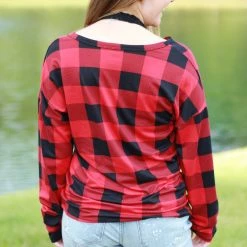 Rogue Society Apparel® Sadie Kangaroo Top | Red Buffalo Plaid LONG SLEEVES