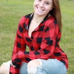 Rogue Society Apparel® Sadie Kangaroo Top | Red Buffalo Plaid LONG SLEEVES