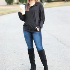 Rogue Society Apparel® LONG SLEEVES Sadie Kangaroo Top | Black