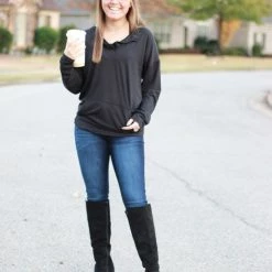 Rogue Society Apparel® LONG SLEEVES Sadie Kangaroo Top | Black