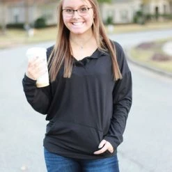 Cheapest 🧨 Rogue Society Apparel® LONG SLEEVES Sadie Kangaroo Top | Black 😀 21 Rogue Society Apparel® LONG SLEEVES Sadie Kangaroo Top | Black