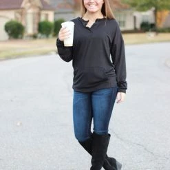 Cheapest 🧨 Rogue Society Apparel® LONG SLEEVES Sadie Kangaroo Top | Black 😀 30 Rogue Society Apparel® LONG SLEEVES Sadie Kangaroo Top | Black