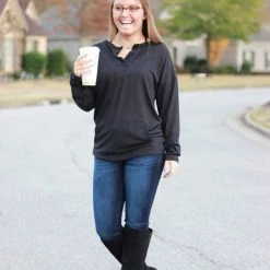 Cheapest 🧨 Rogue Society Apparel® LONG SLEEVES Sadie Kangaroo Top | Black 😀 31 Rogue Society Apparel® LONG SLEEVES Sadie Kangaroo Top | Black