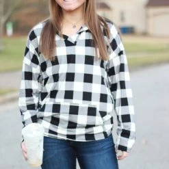 New 👍 Rogue Society Apparel® Sadie Kangaroo Top | Black And White Buffalo Plaid ⭐ 20 Rogue Society Apparel® Sadie Kangaroo Top | Black And White Buffalo Plaid