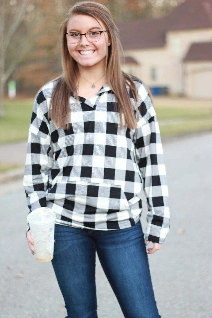 New 👍 Rogue Society Apparel® Sadie Kangaroo Top | Black And White Buffalo Plaid ⭐ 6 Rogue Society Apparel® Sadie Kangaroo Top | Black And White Buffalo Plaid