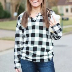 New 👍 Rogue Society Apparel® Sadie Kangaroo Top | Black And White Buffalo Plaid ⭐ 21 Rogue Society Apparel® Sadie Kangaroo Top | Black And White Buffalo Plaid