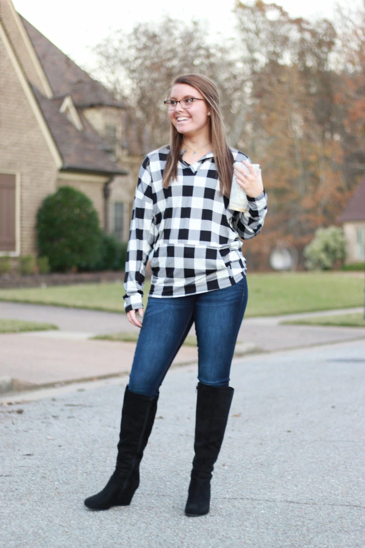 New 👍 Rogue Society Apparel® Sadie Kangaroo Top | Black And White Buffalo Plaid ⭐ 3 Rogue Society Apparel® Sadie Kangaroo Top | Black And White Buffalo Plaid