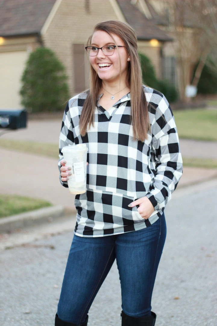 New 👍 Rogue Society Apparel® Sadie Kangaroo Top | Black And White Buffalo Plaid ⭐ 1 Rogue Society Apparel® Sadie Kangaroo Top | Black And White Buffalo Plaid