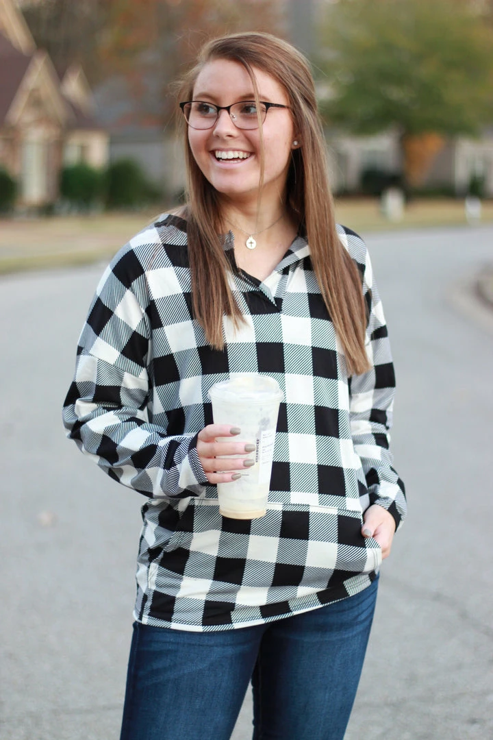 New 👍 Rogue Society Apparel® Sadie Kangaroo Top | Black And White Buffalo Plaid ⭐ 13 Rogue Society Apparel® Sadie Kangaroo Top | Black And White Buffalo Plaid