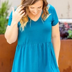 Michelle Mae Sarah Ruffle Top - Teal Blue